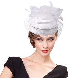 Woman Feather Fascinator Hat Pillbox Derby Hats With Veil Clip Vintage Bridal😚